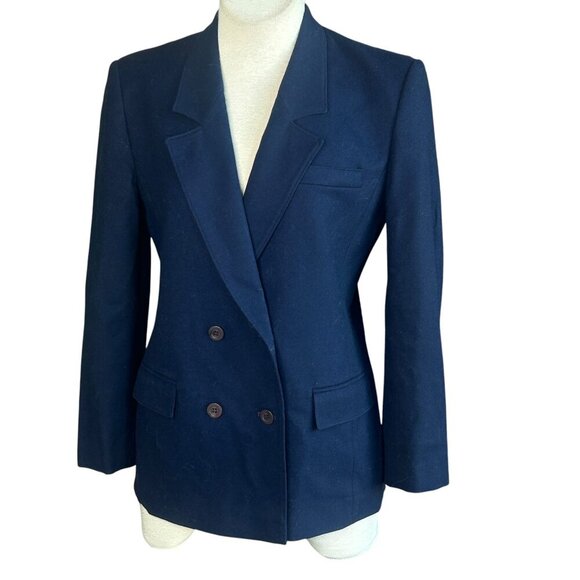 Pendleton Vintage Navy Blue 100% Wool Flannel Double Breasted Blazer Size 8 P - Picture 1 of 8